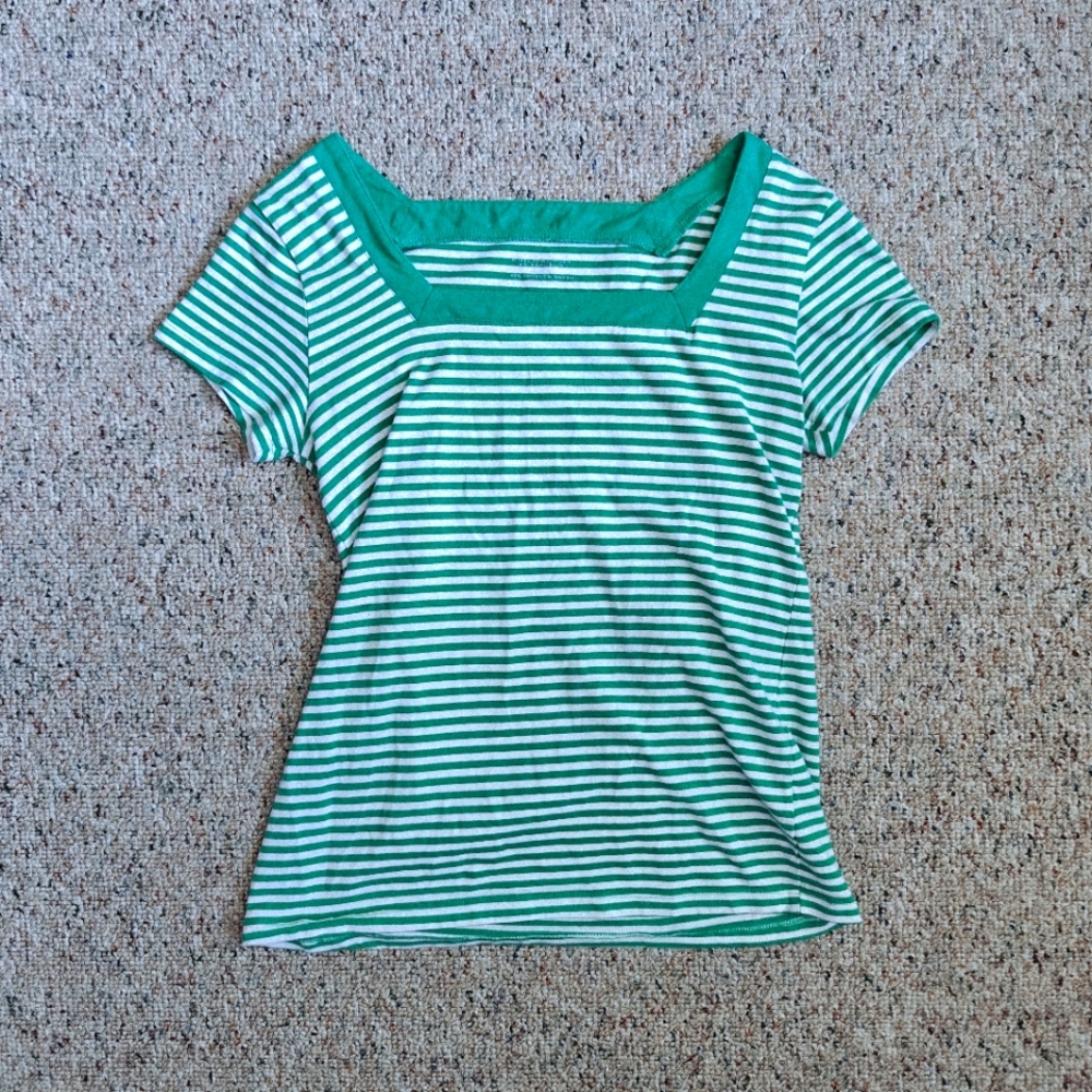 Philosophy Striped Women's Square Neck Short Sleeve Top in Green size S
